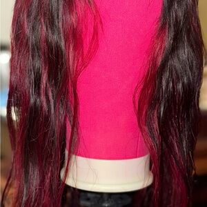 Sleek Black and Red Two-Toned Hair Extensions